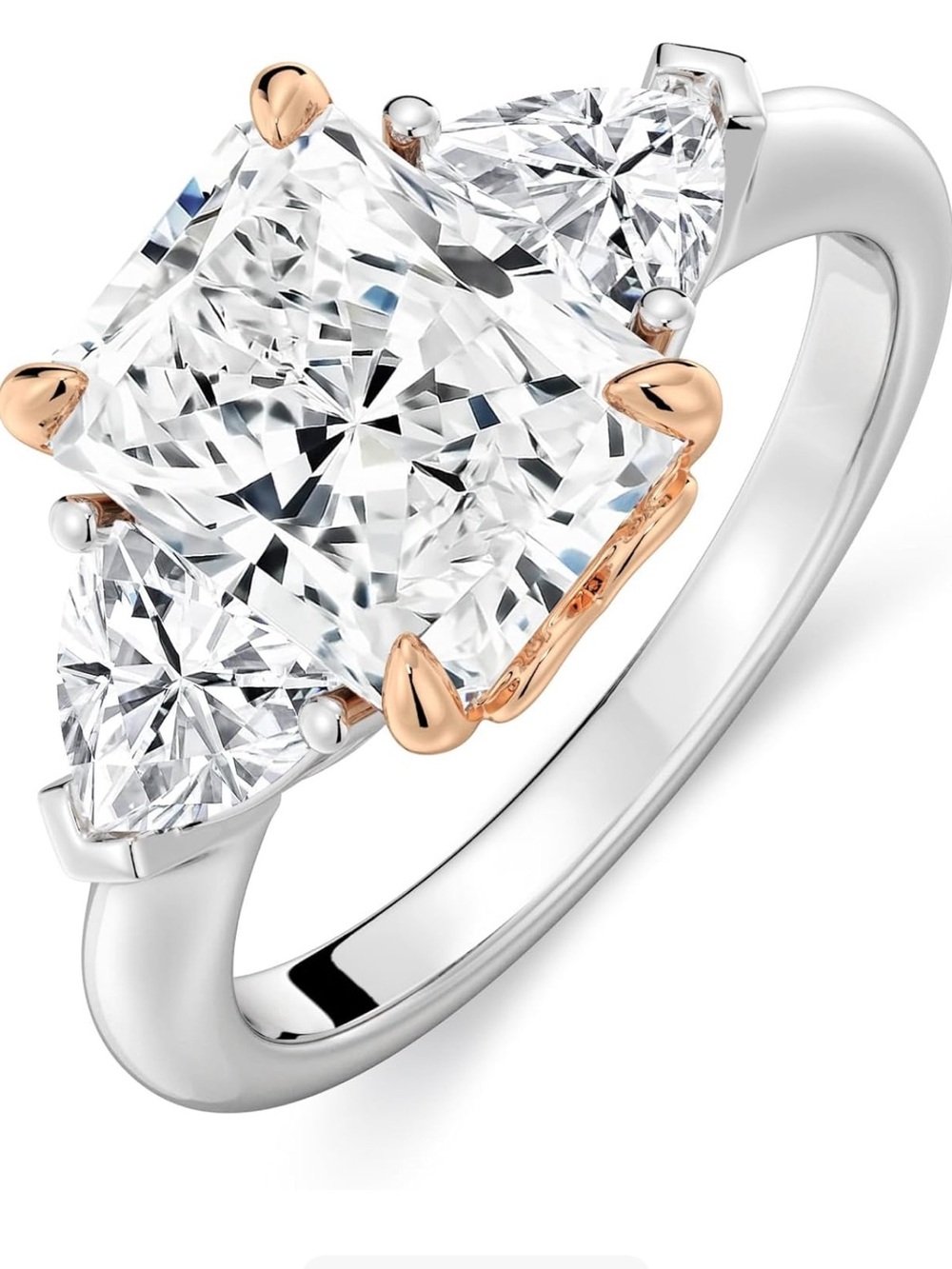 Three-Stone Clear Crystal Ring in White and Rose Gold Tones